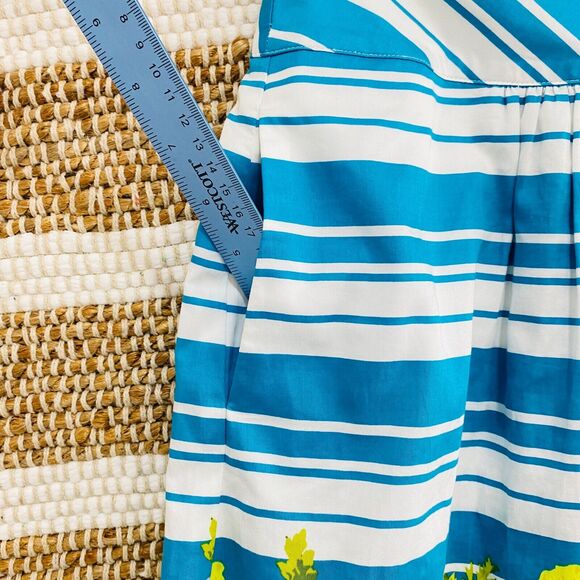 TALBOTS PETITES A-Line Skirt Women's Size 6P Blue Yellow Pleated Floral Stretch - Picture 4 of 9